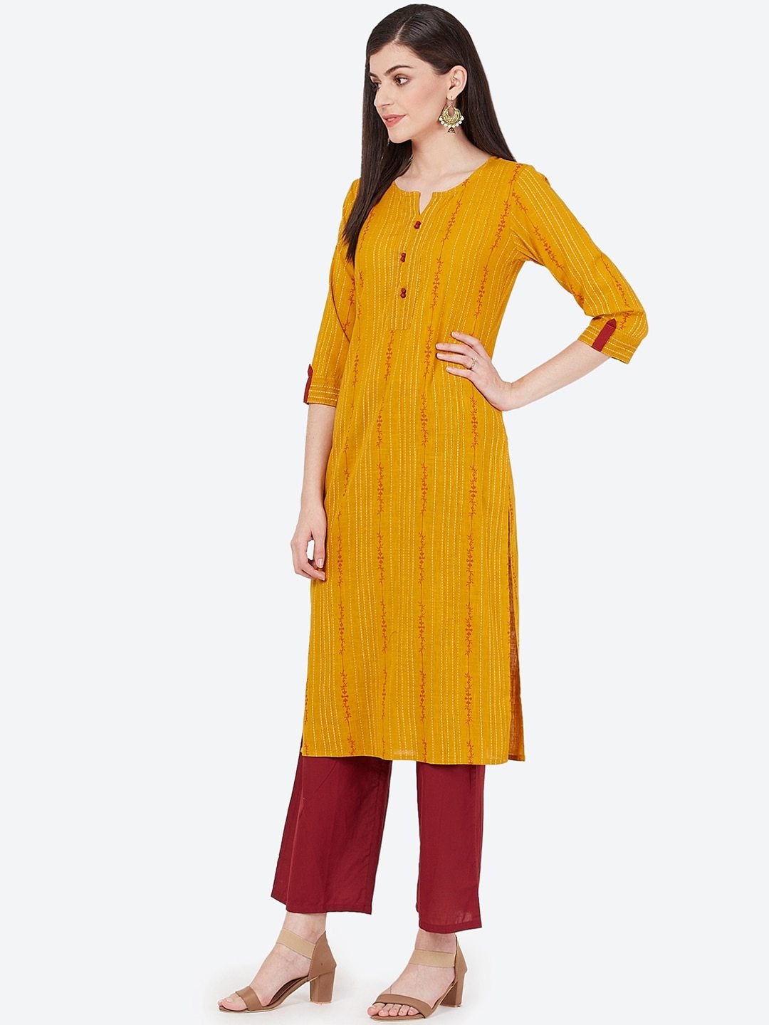 Women's Mustard Yellow Printed Straight Kurta - Meeranshi