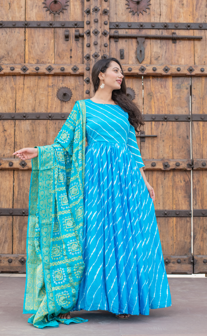Women's Anarkali Gown With Banarsi Dupatta (2Pc Set) - Saras The Label