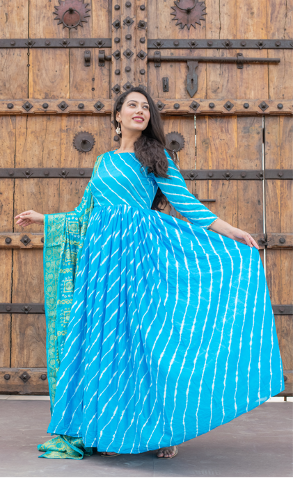 Women's Anarkali Gown With Banarsi Dupatta (2Pc Set) - Saras The Label