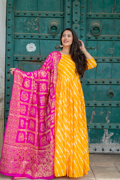 Gown with 2025 banarasi dupatta