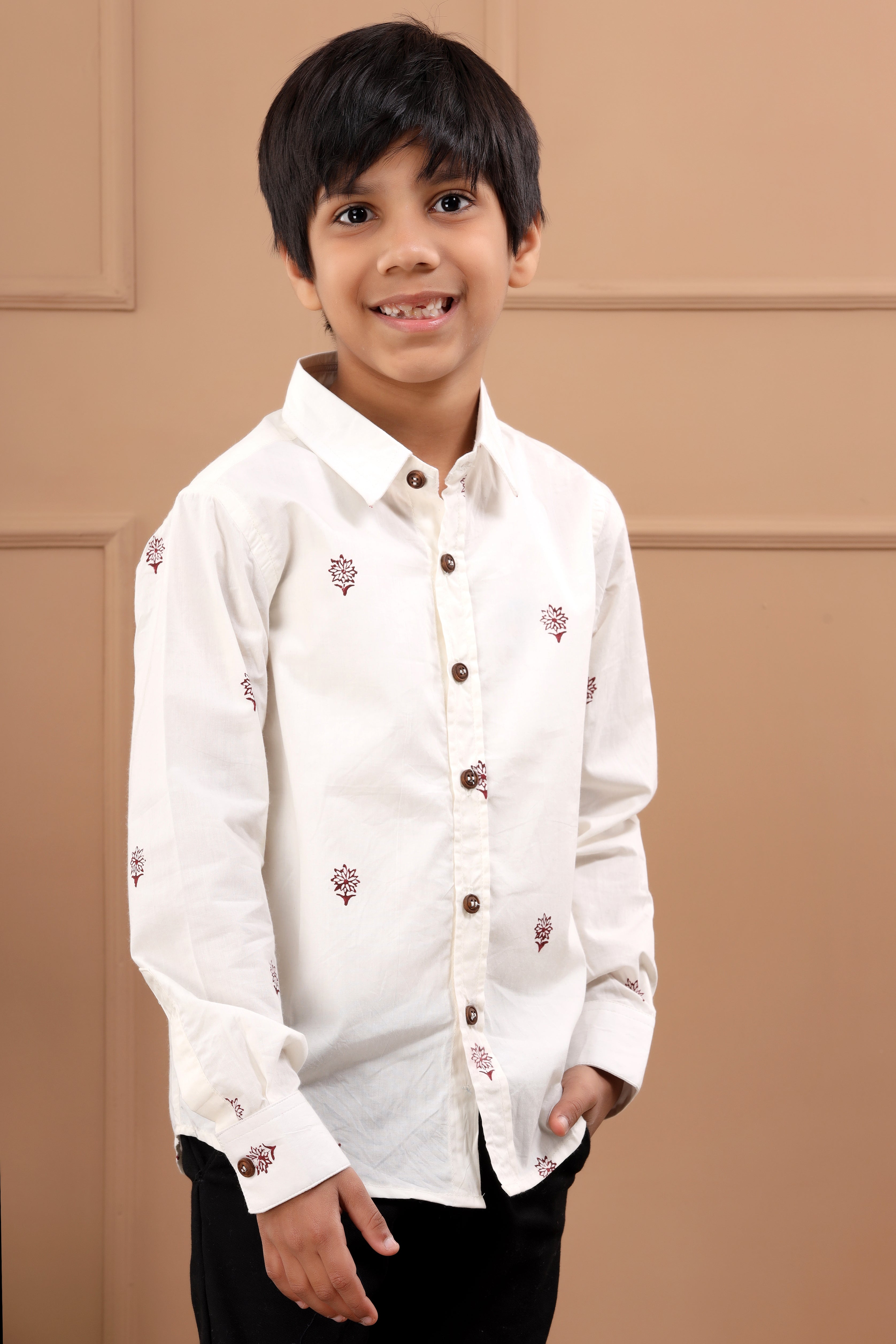Boy's Hand Block Cotton White Sustainable Shirt - Hatheli Kids