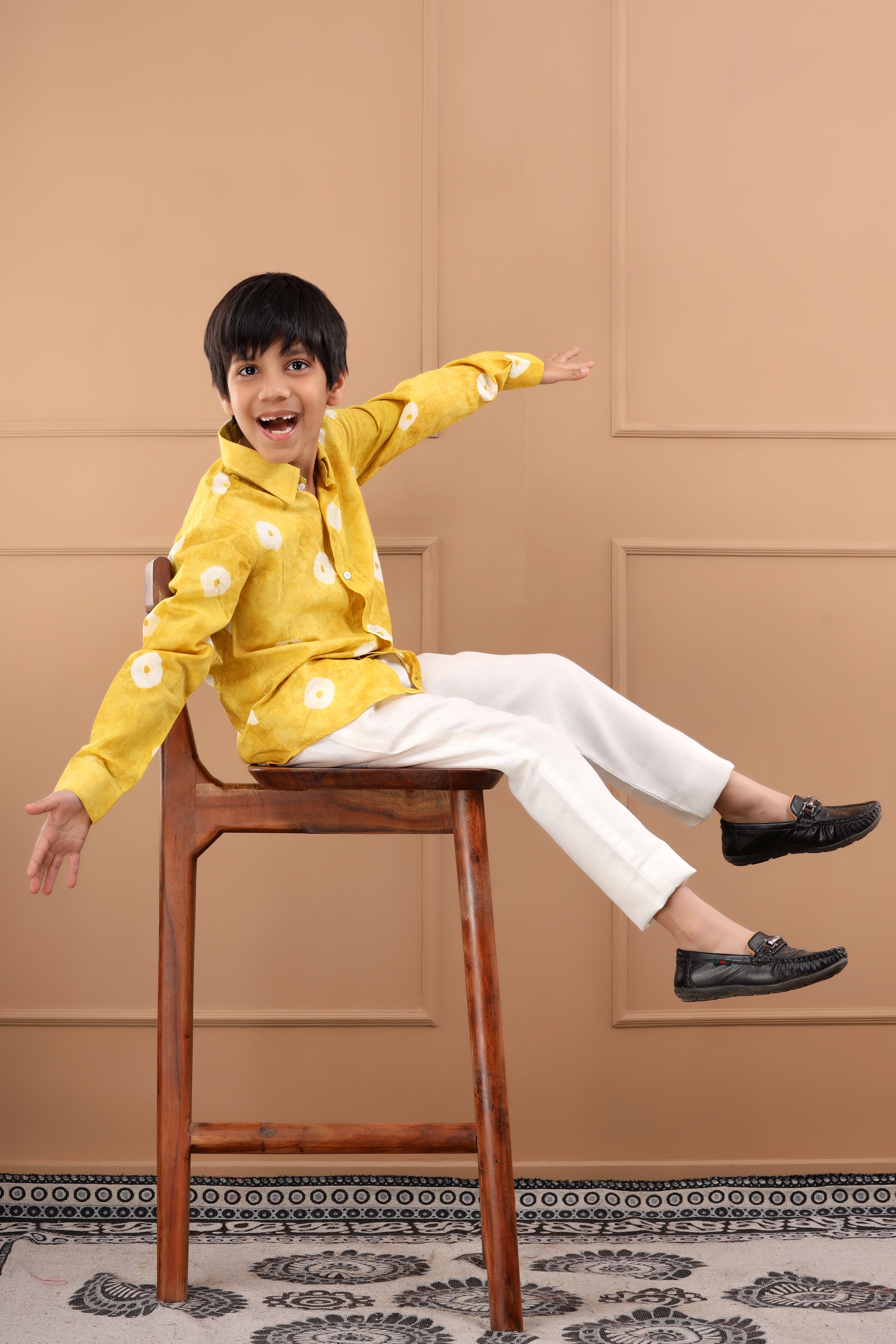 Boy's Hand Made Mustard Bandhani Sustainable Cotton Shirt - Hatheli Kids