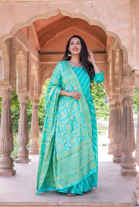Women's Upada Silk Anarkali Gown With Banarsi Dupatta - Saras The Label