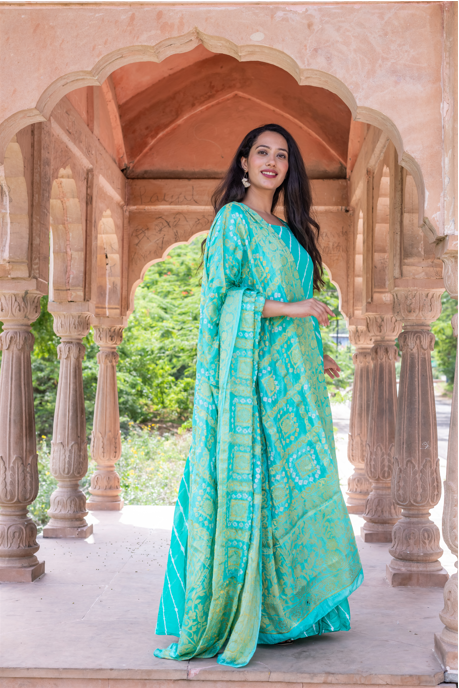 Women's Upada Silk Anarkali Gown With Banarsi Dupatta - Saras The Label