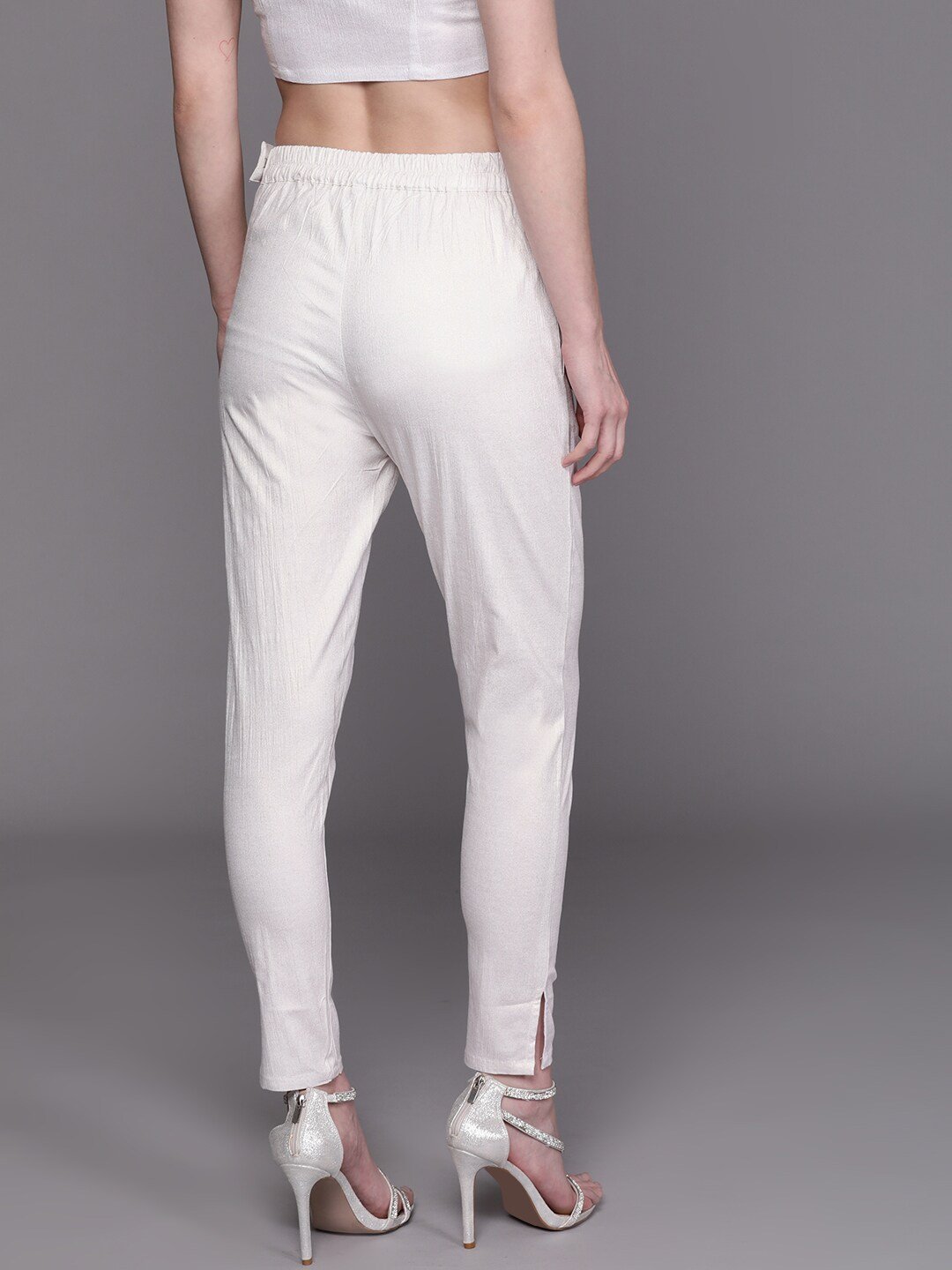 Women's  White Solid Regular Cropped Trousers - AKS