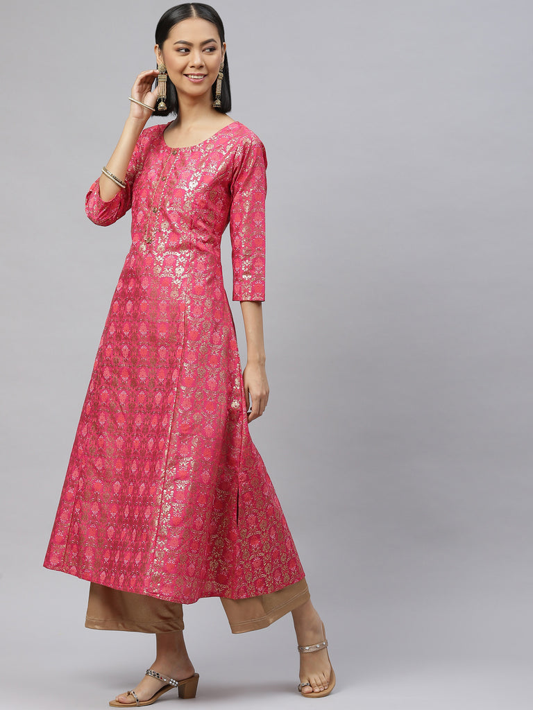 Women's Floral Printed V-Neck Straight Kurta With Trousers