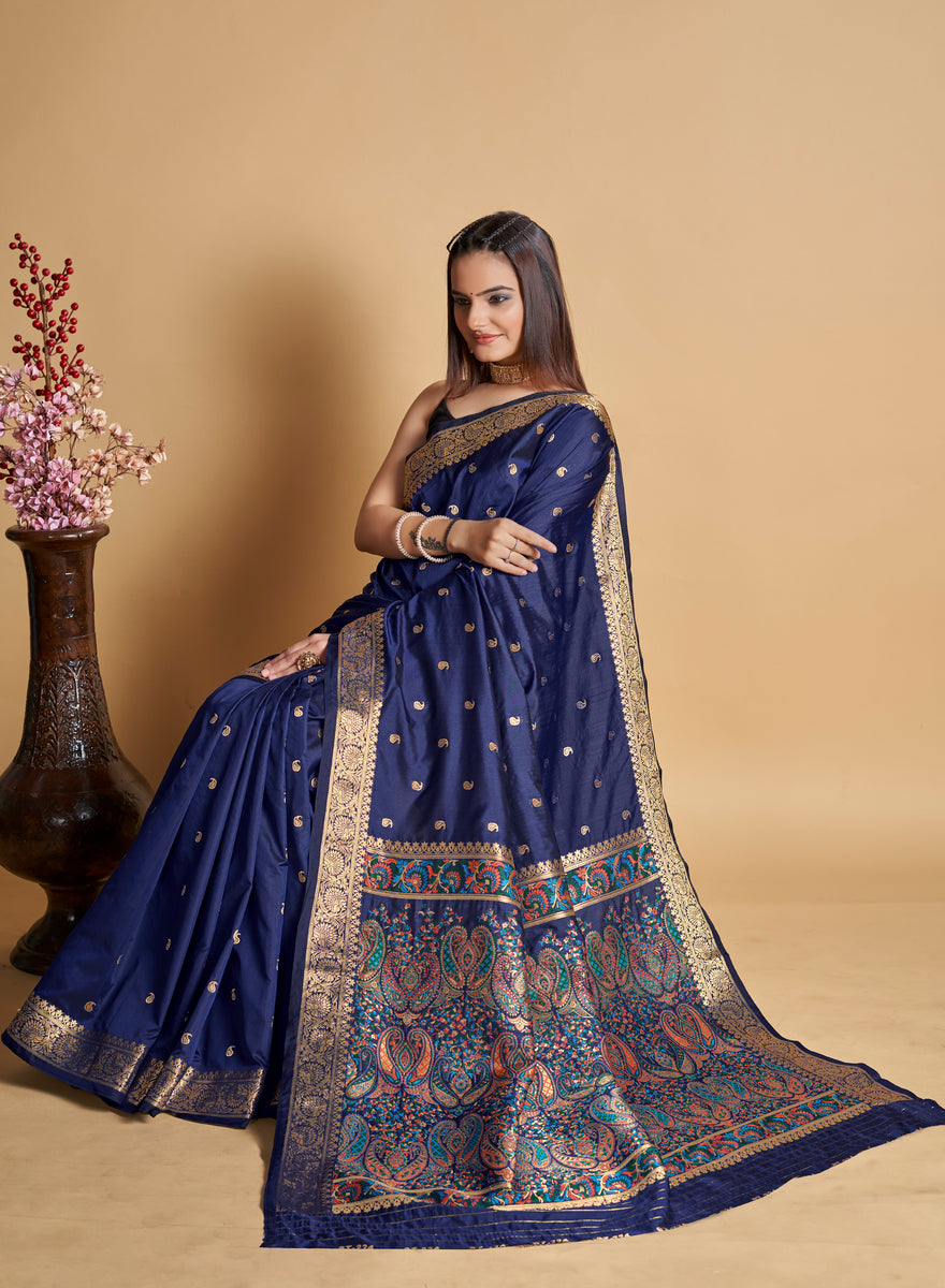 Women's Blue Designer Banarasi Silk Collection - Dwija Fashion – Trendia