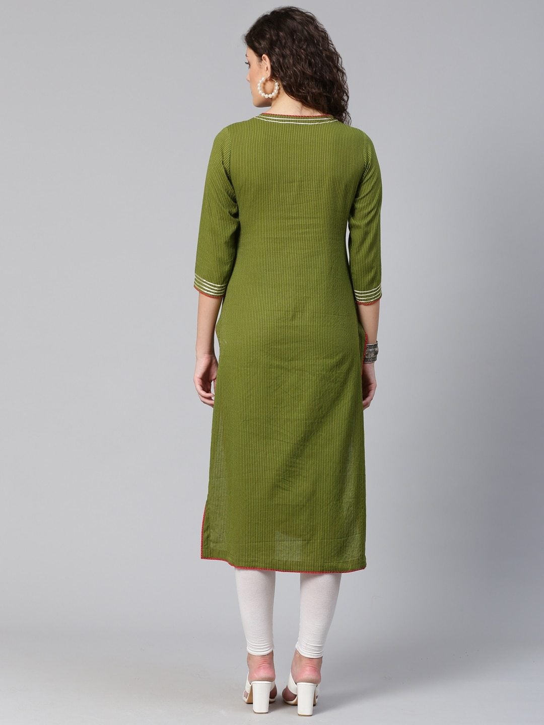 Women's Olive Green Striped Straight Kurta - Meeranshi