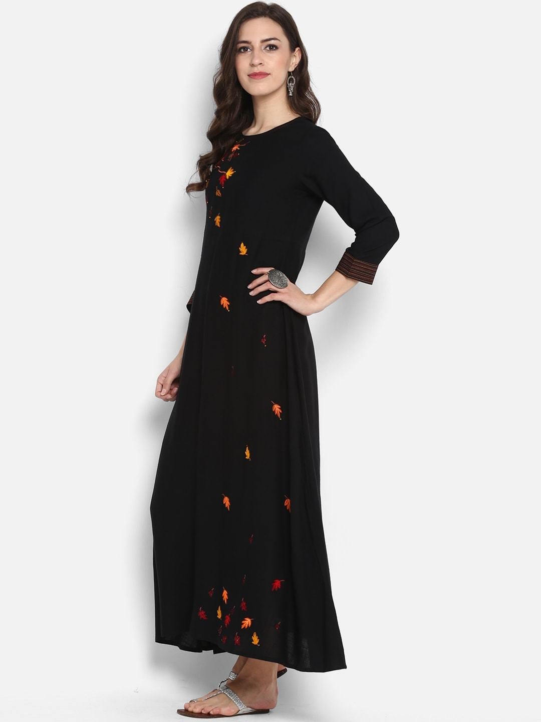 Women's Black Embellished Maxi Dress - Meeranshi