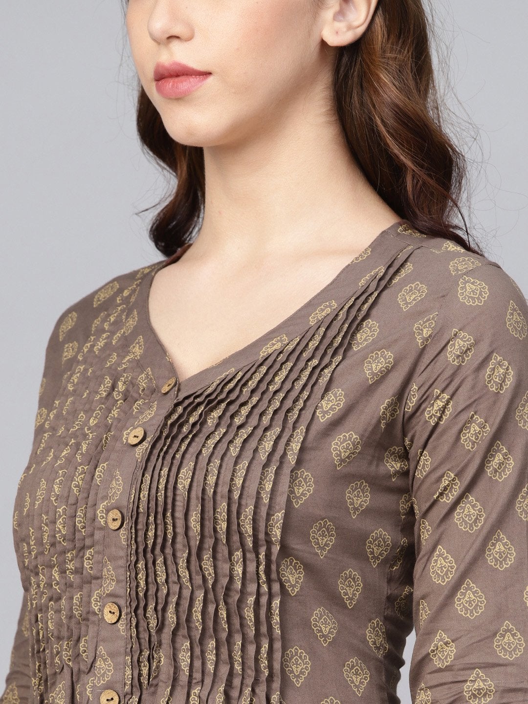 Women's Printed Brown & Beige A-Line Dress - Meeranshi