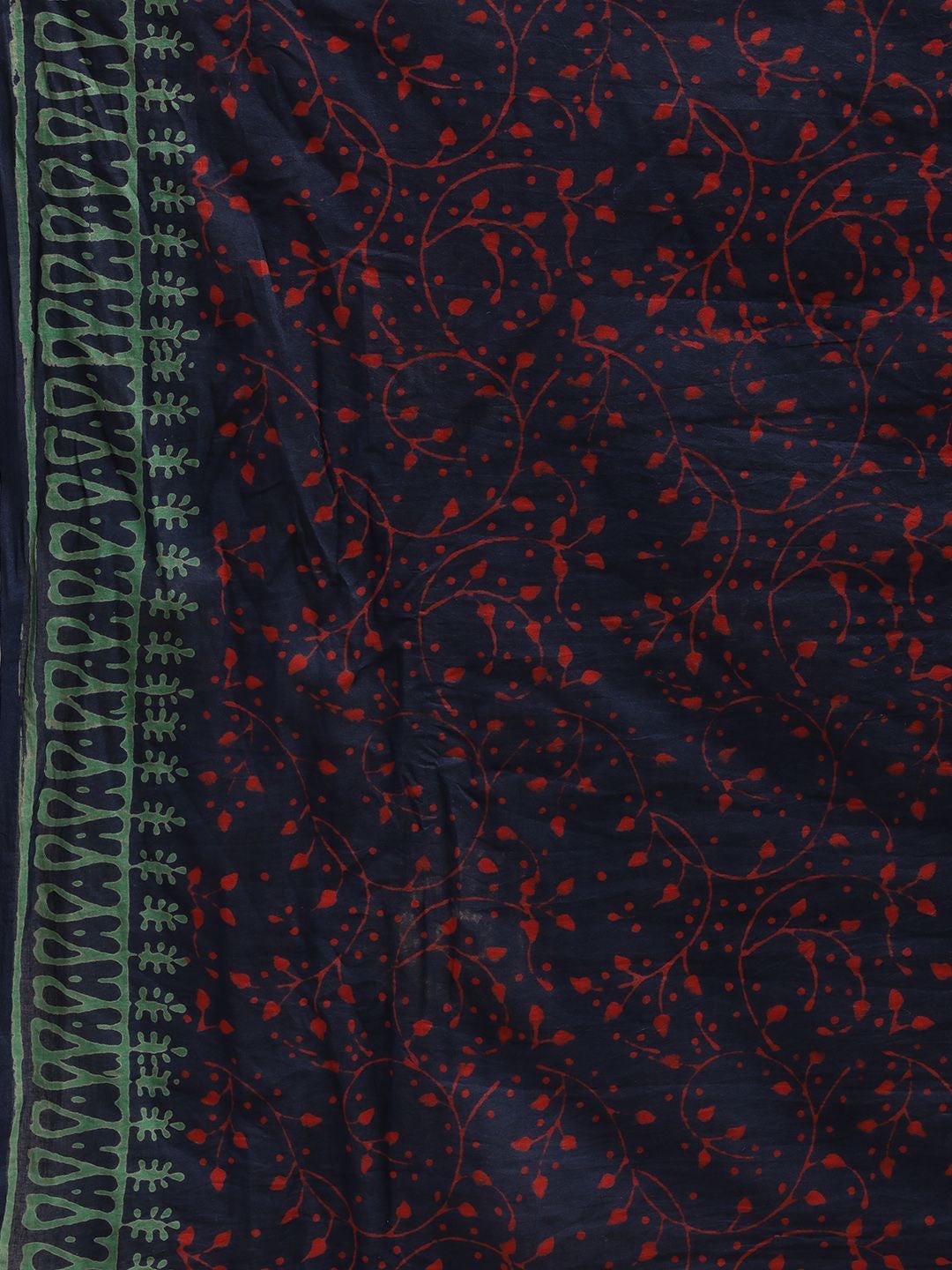 Women's Handloom Cotton Mulmul Saree With Handblock Naptol Print - Olive Mist
