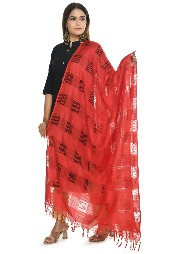Women's Red Colour Window Design Cotton Dupatta Mfd0014