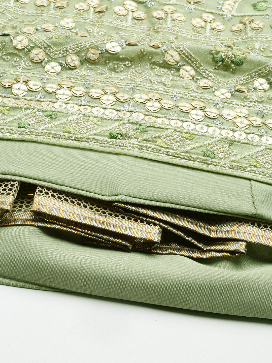 Women's Pista Green Pure Georgette Embroidered Lehenga & Blouse, Dupatta - Royal Dwells