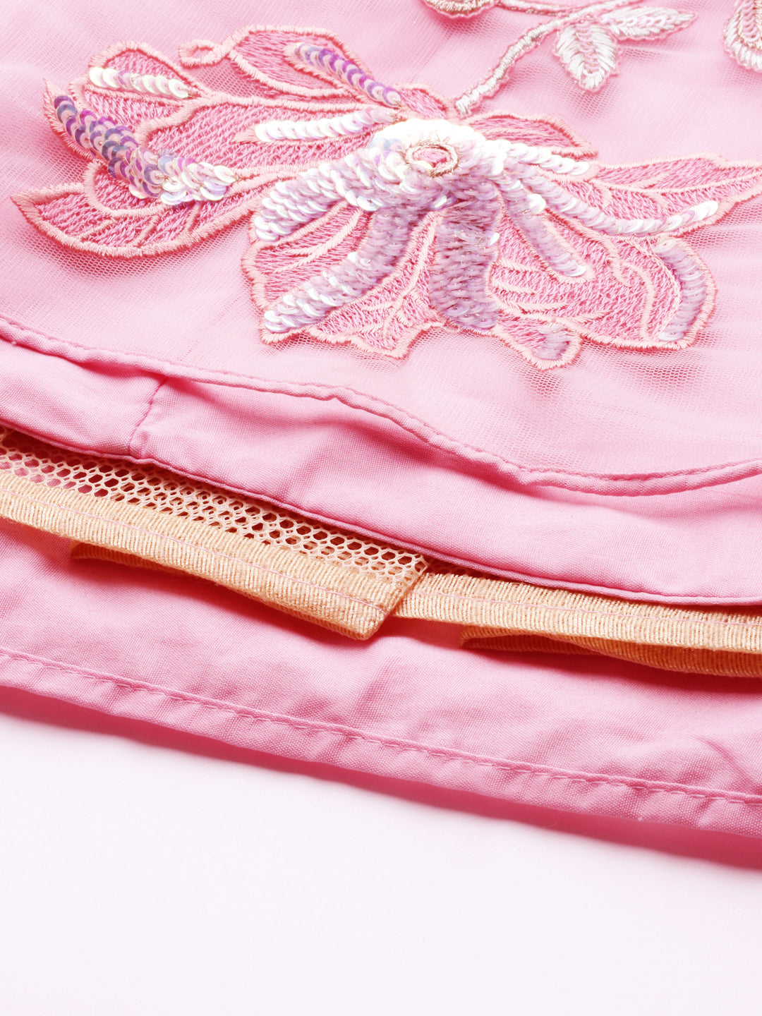 Women's Pink Net Peach Colour Sequince Work Lehenga & Blouse, Dupatta - Royal Dwells