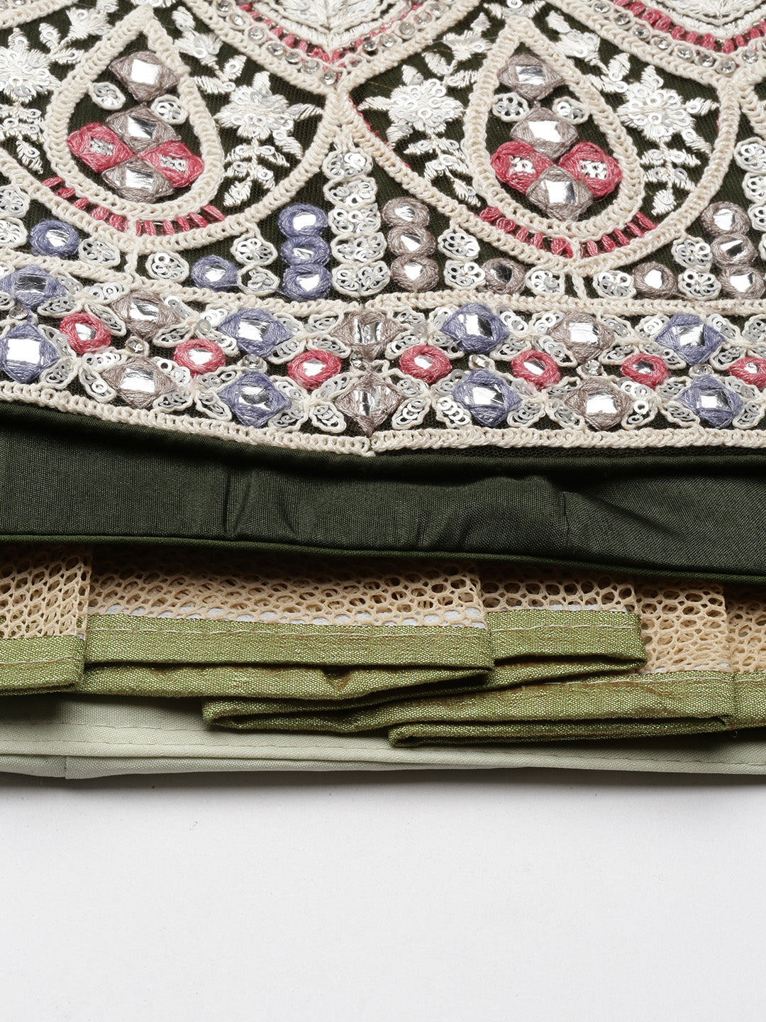 Women's Green Net Multi Colour Thread Embroidered Lehenga & Blouse, Dupatta - Royal Dwells