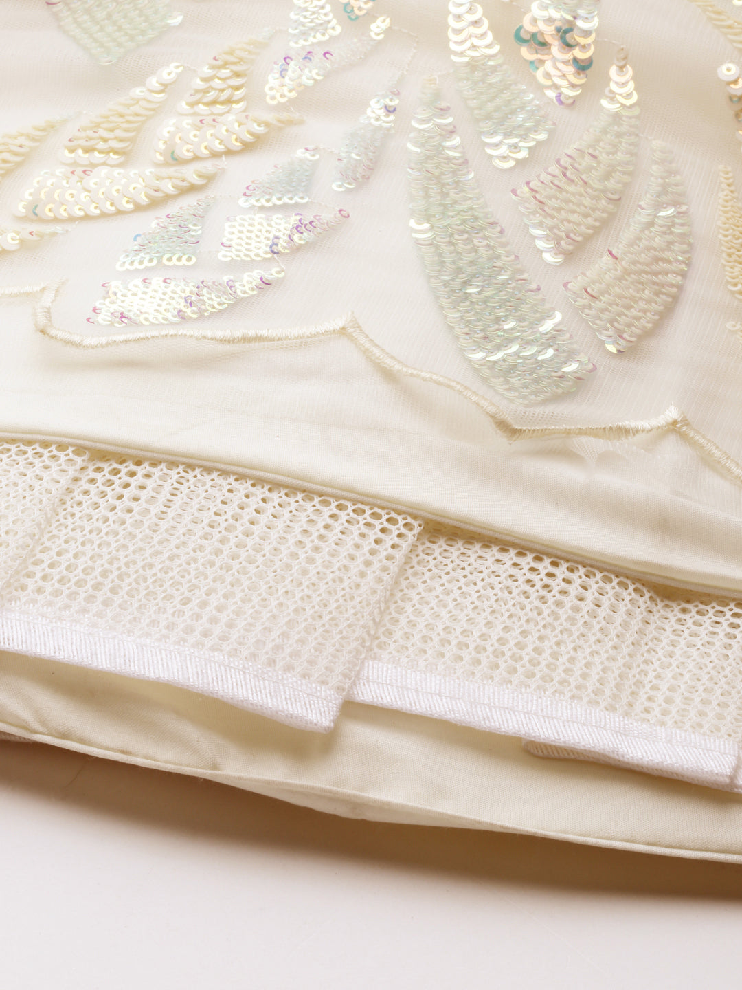 Women's Cream Net Sequinse Work Fully-Stitched Lehenga & Stitched Blouse, Dupatta - Royal Dwells