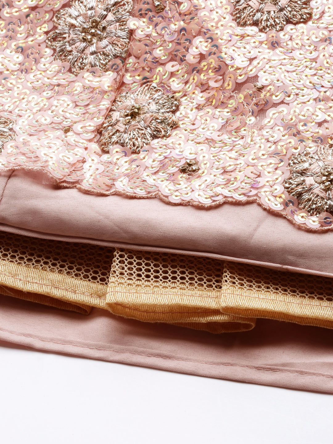 Women's Peach Net Sequinse Work Fully-Stitched Lehenga & Stitched Blouse, Dupatta - Royal Dwells
