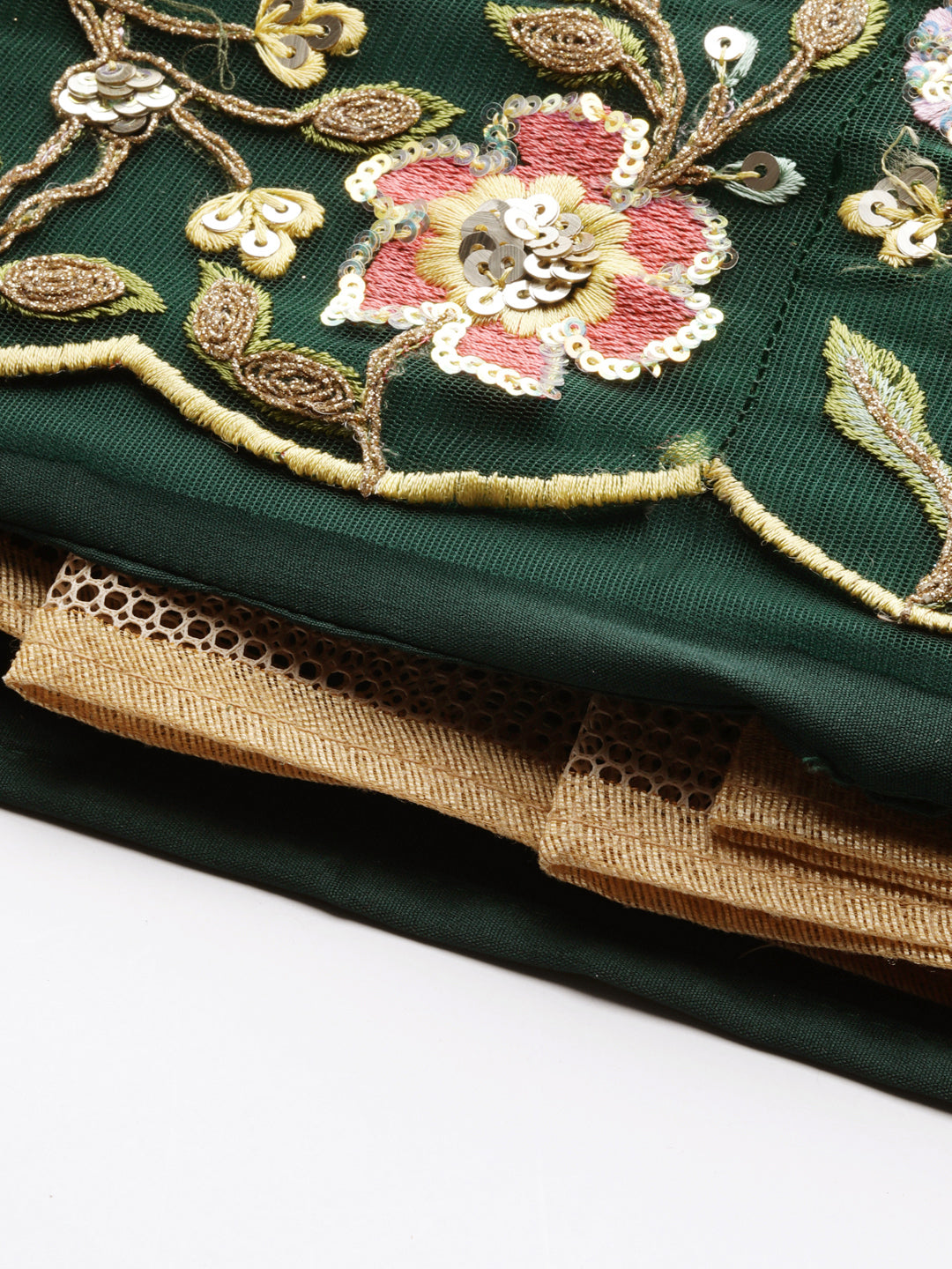 Women's Green Net Sequinse Work Fully-Stitched Lehenga & Stitched Blouse, Dupatta - Royal Dwells
