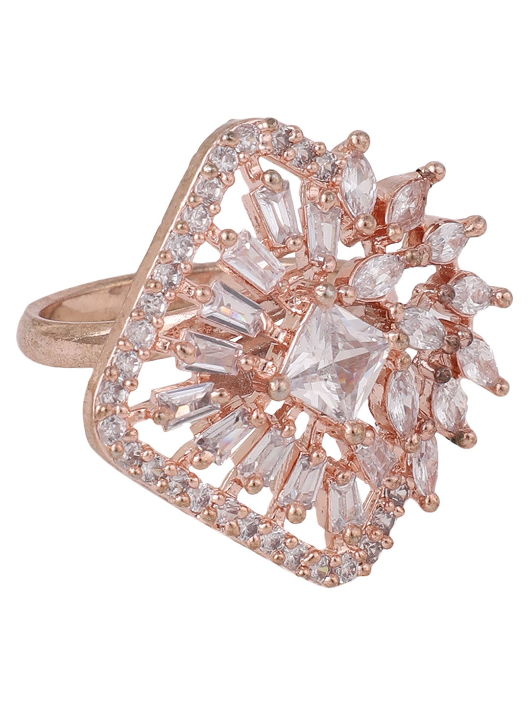 Women's Rose Gold Plated Trendy American Diamond Square Shaped Ring - Anikas Creation