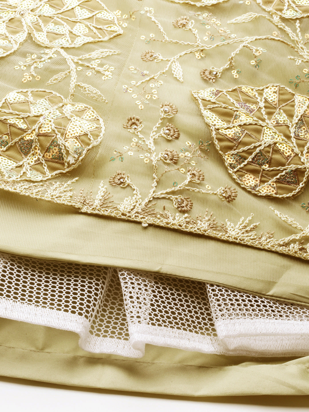 Women's Pista Net Sequinse Work Fully-Stitched Lehenga & Stitched Blouse, Dupatta - Royal Dwells