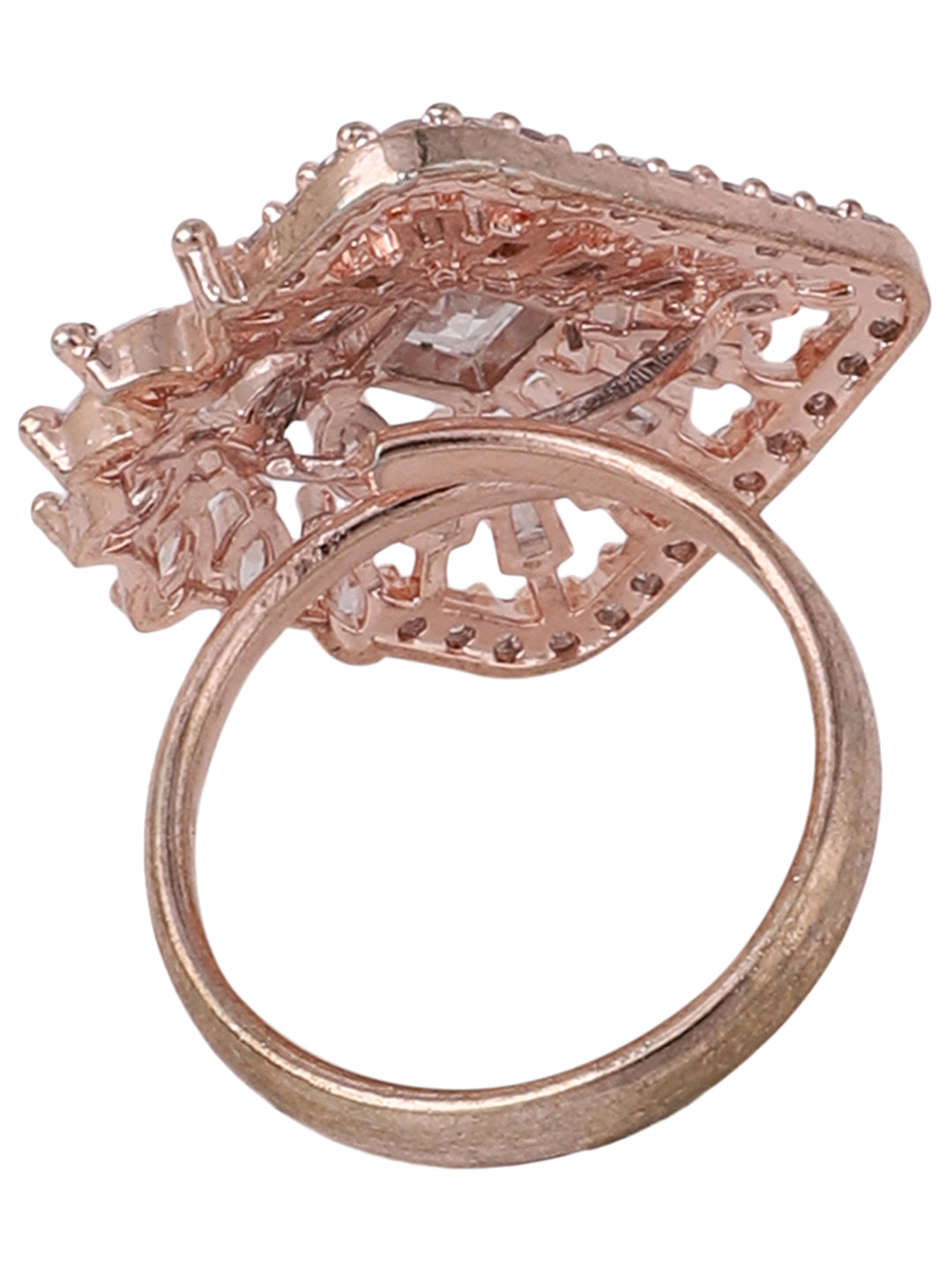 Women's Rose Gold Plated Trendy American Diamond Square Shaped Ring - Anikas Creation
