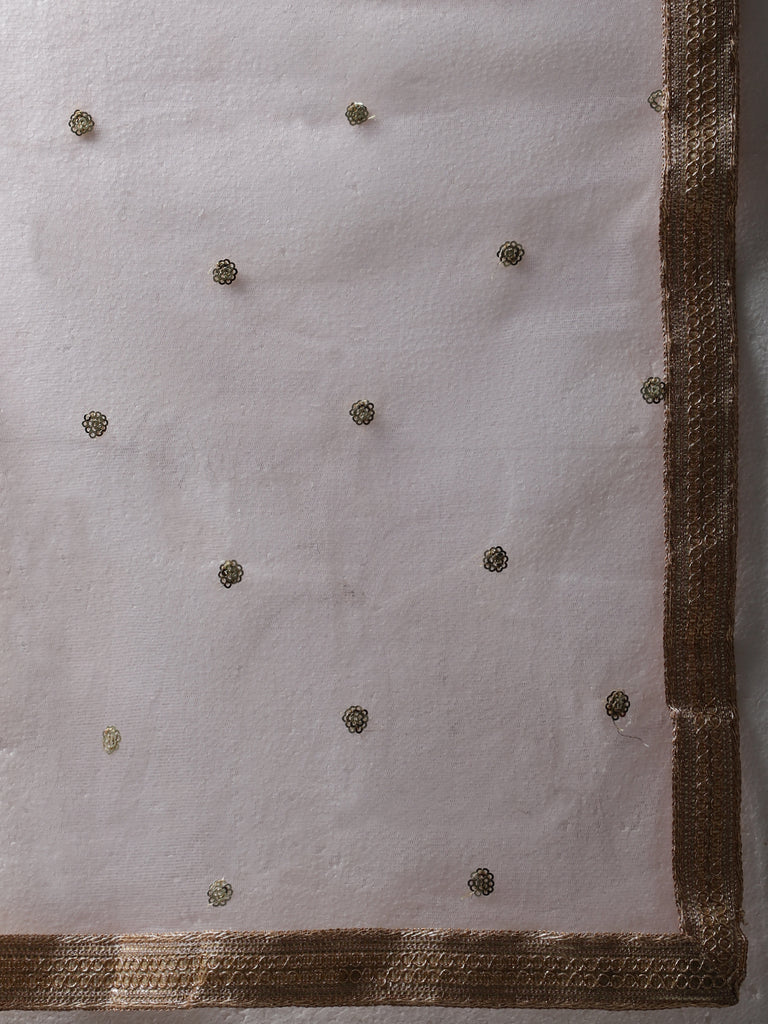 Women's Baby Pink Straight Banarasi Kurti With Flared Palazzo And Dupatta