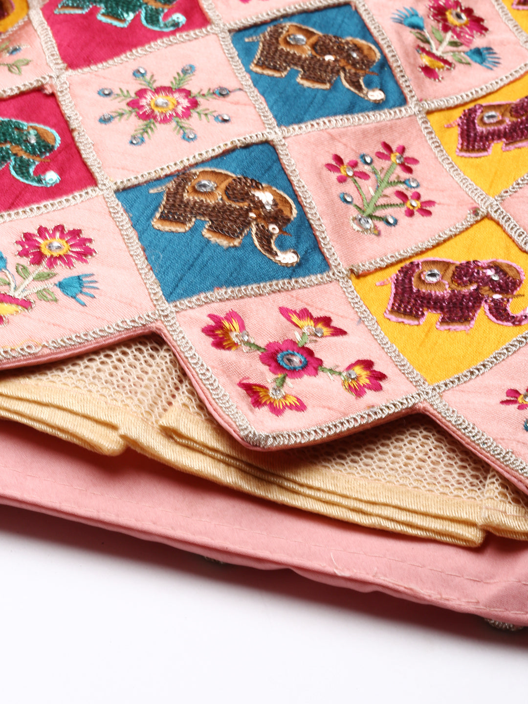 Women's Pure Art Silk Patch Work Fully-Stitched Lehenga & Stitched Blouse, Dupatta - Royal Dwells