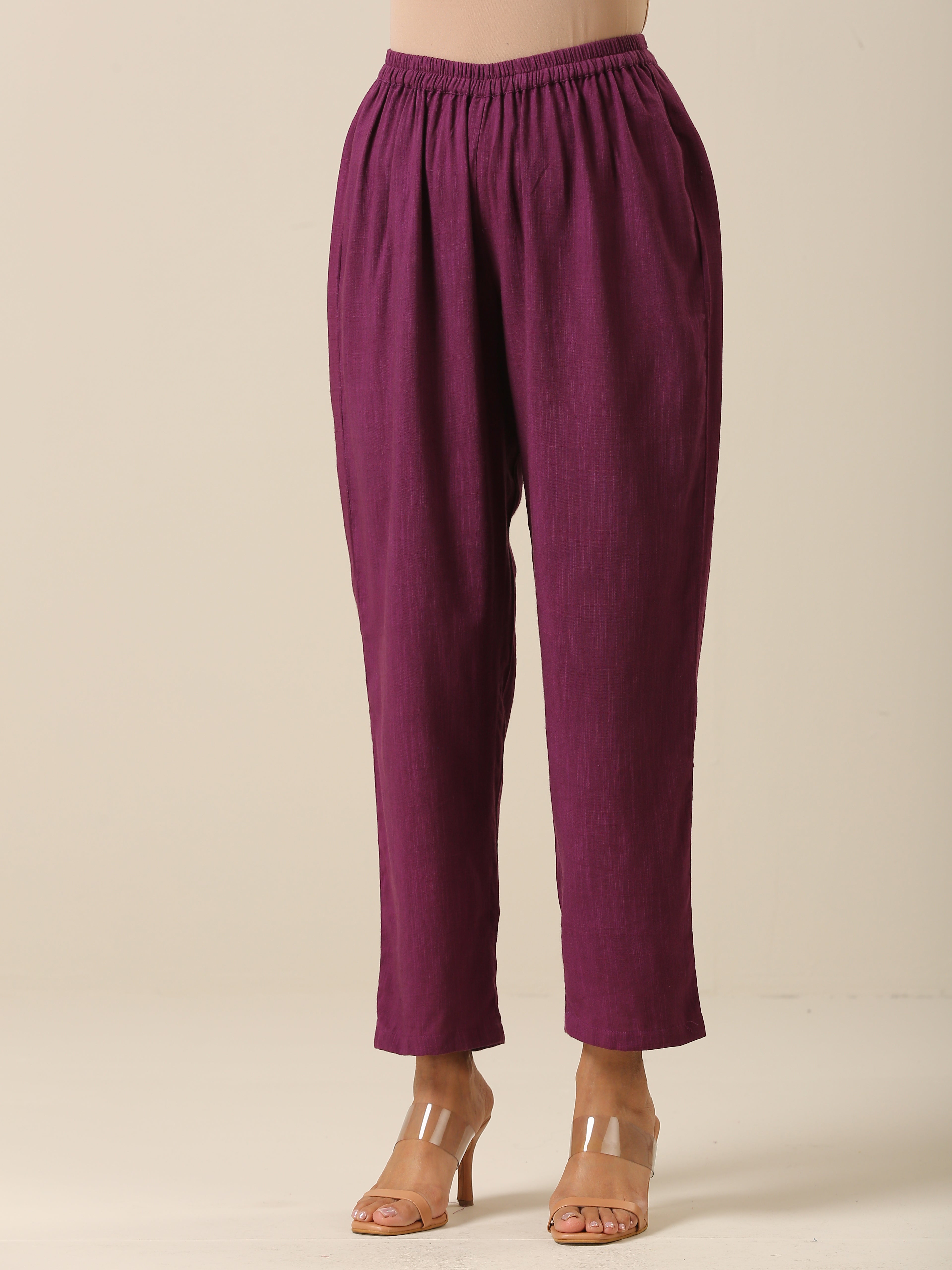Women's Plum Purple Slub Texture High Low Kaftan Pant Set