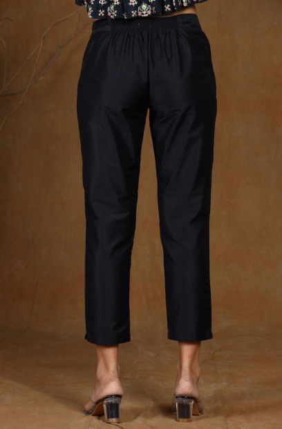 Women's Black Poly Silk Solid Straight Pants - Juniper