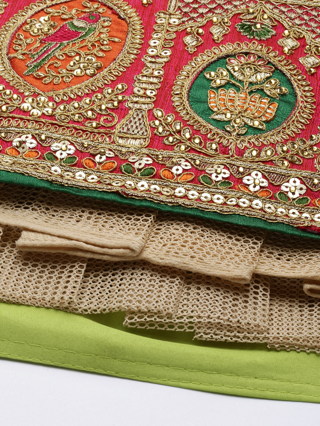 Women's Lime Green Poly Silk Jacquard Woven Work Lehenga & Blouse With Dupatta - Royal Dwells