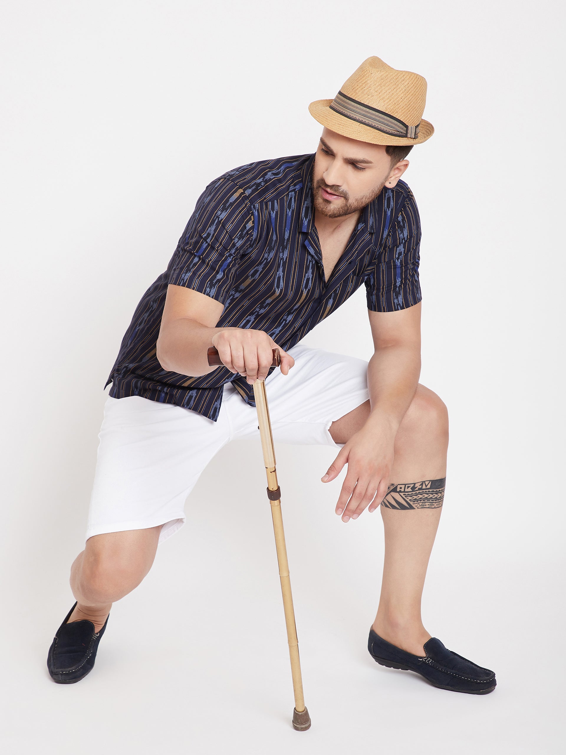 Men's Navy Blue Cuban Collar Shirt
