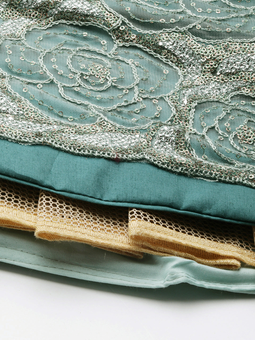 Women's Sea Green Net Gotapatti Work Fully-Stitched Lehenga & Stitched Blouse, Dupatta - Royal Dwells