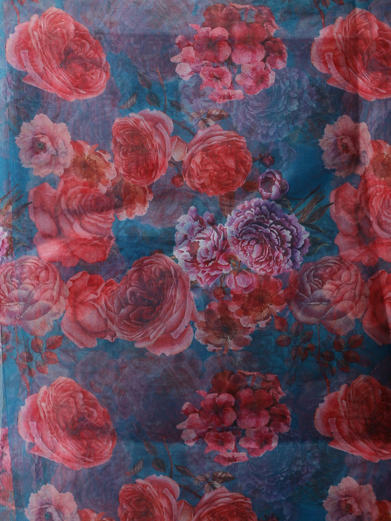 Women's Celeste Blue Silk Kurti With Pants And Printed Dupatta