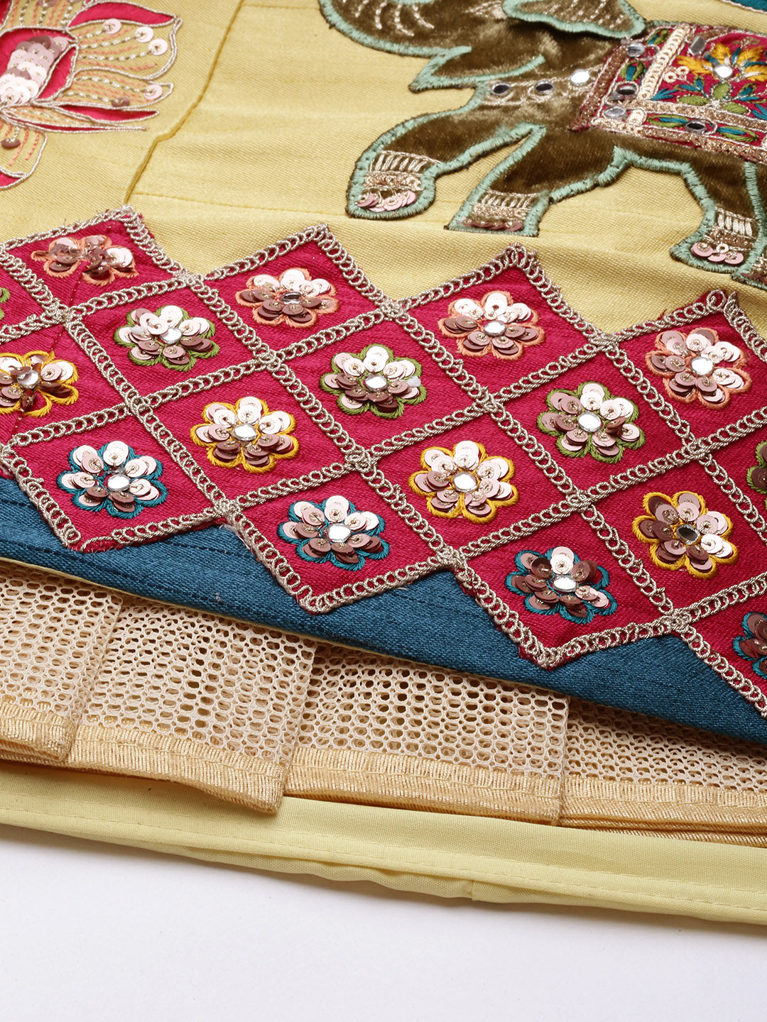 Women's Yellow Pure Silk Mirror Work Lehenga & Blouse With Dupatta - Royal Dwells