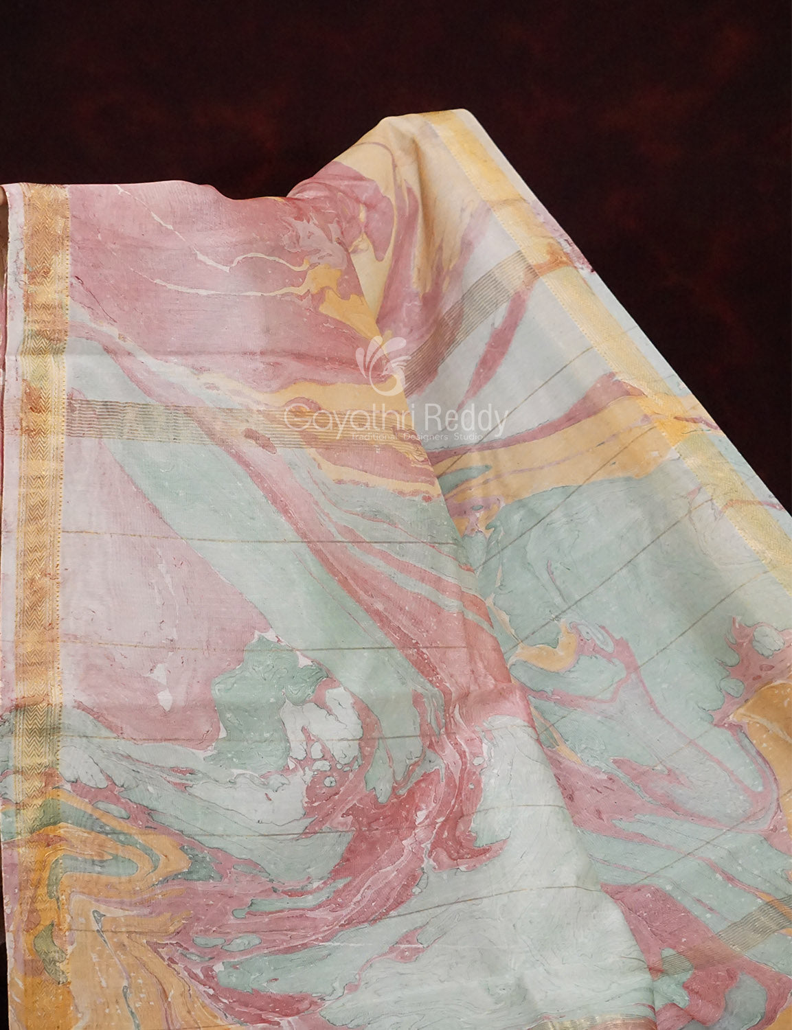 Women's Peach & Off-White Chanderi Printed Saree - Gayathri Sarees