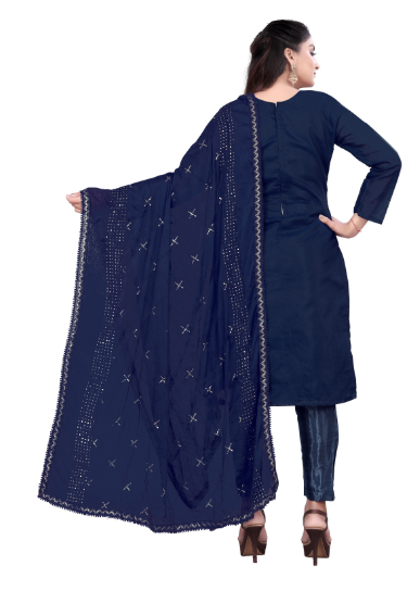 Women's Blue Colour Semi-Stitched Suit Sets - Dwija Fashion