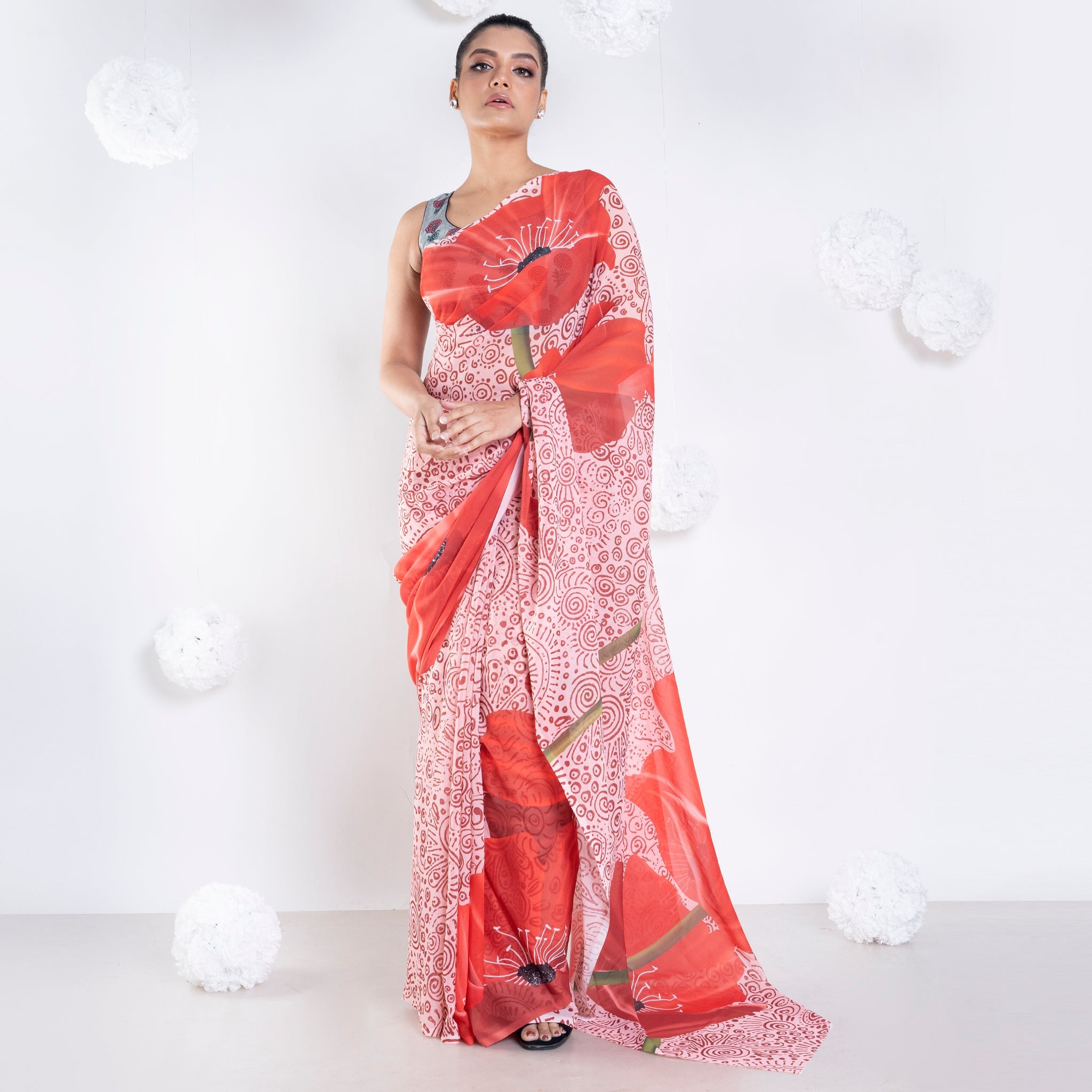 Women's Cosette Georgette Digital Printed  Saree In Vintage Pink Color