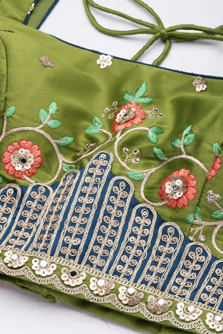 Women's Mustard Satin Silk Thread Work Lehenga & Blouse With Dupatta - Royal Dwells