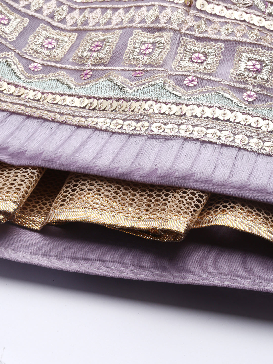 Women's Mauve & Purple Embroidered Sequince Lehenga & Blouse With Dupatta - Royal Dwells