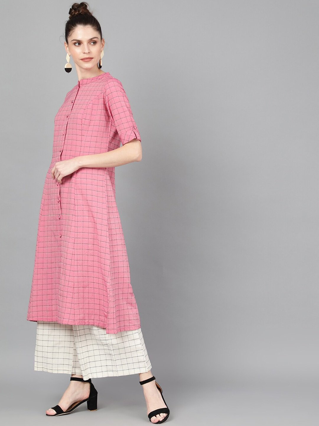Women's  Pink Woven Design A-Line Kurta - AKS