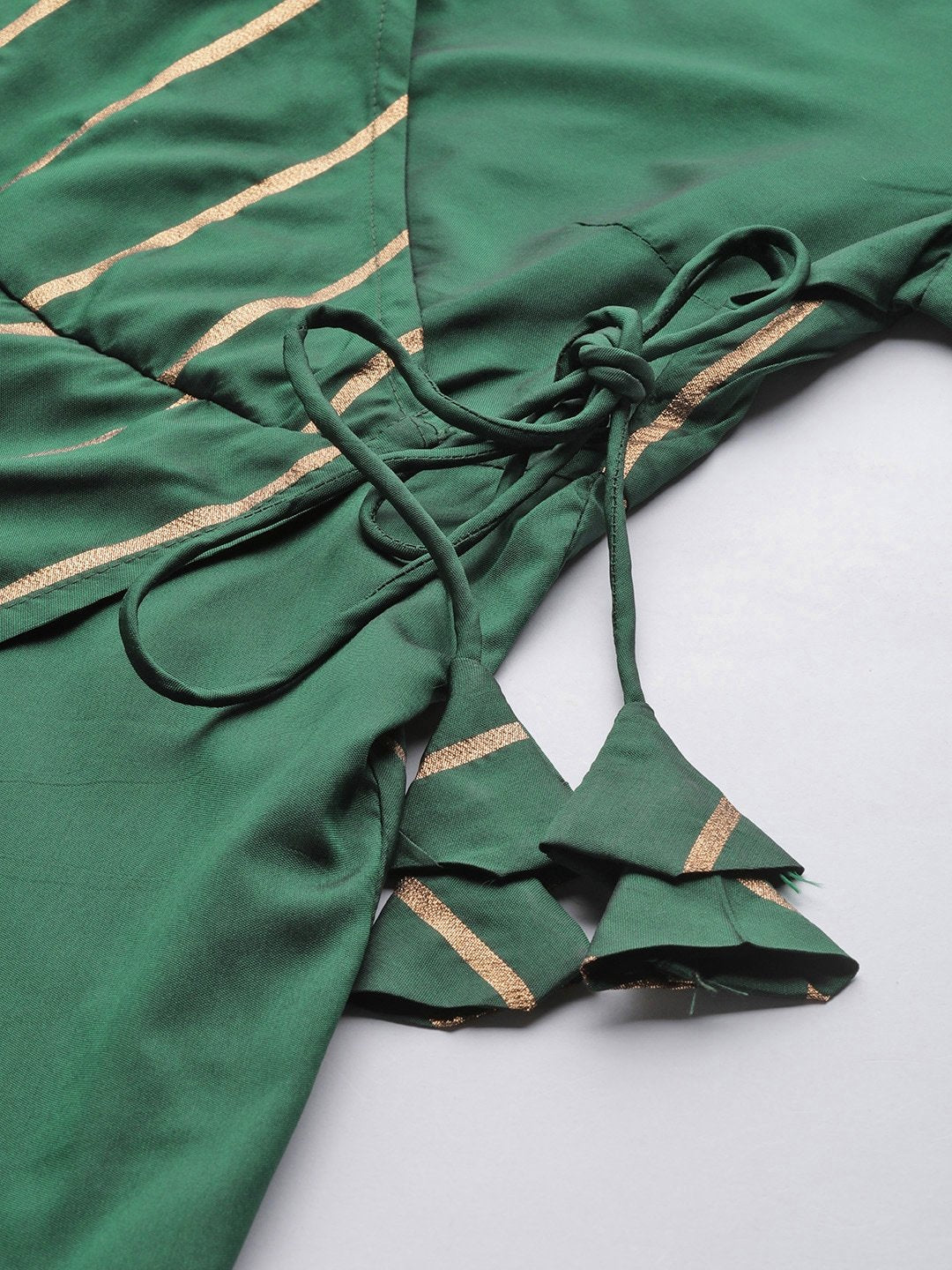 Women's  Green & Golden Striped Wrap Maxi Dress - AKS