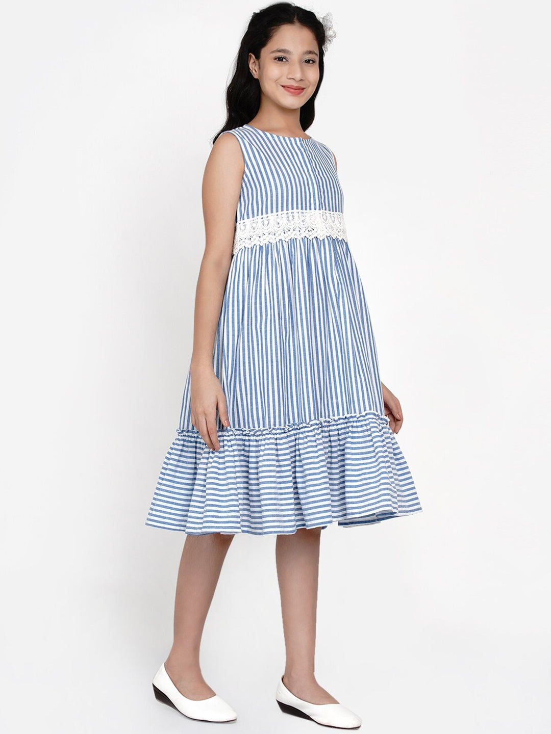 Girl's Blue Striped Dress - NOZ2TOZ KIDS
