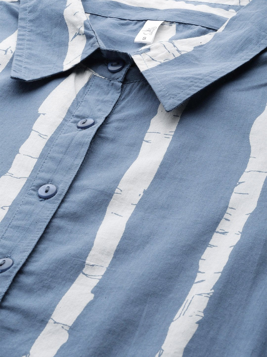 Women's  Blue & White Striped Shirt Dress - AKS