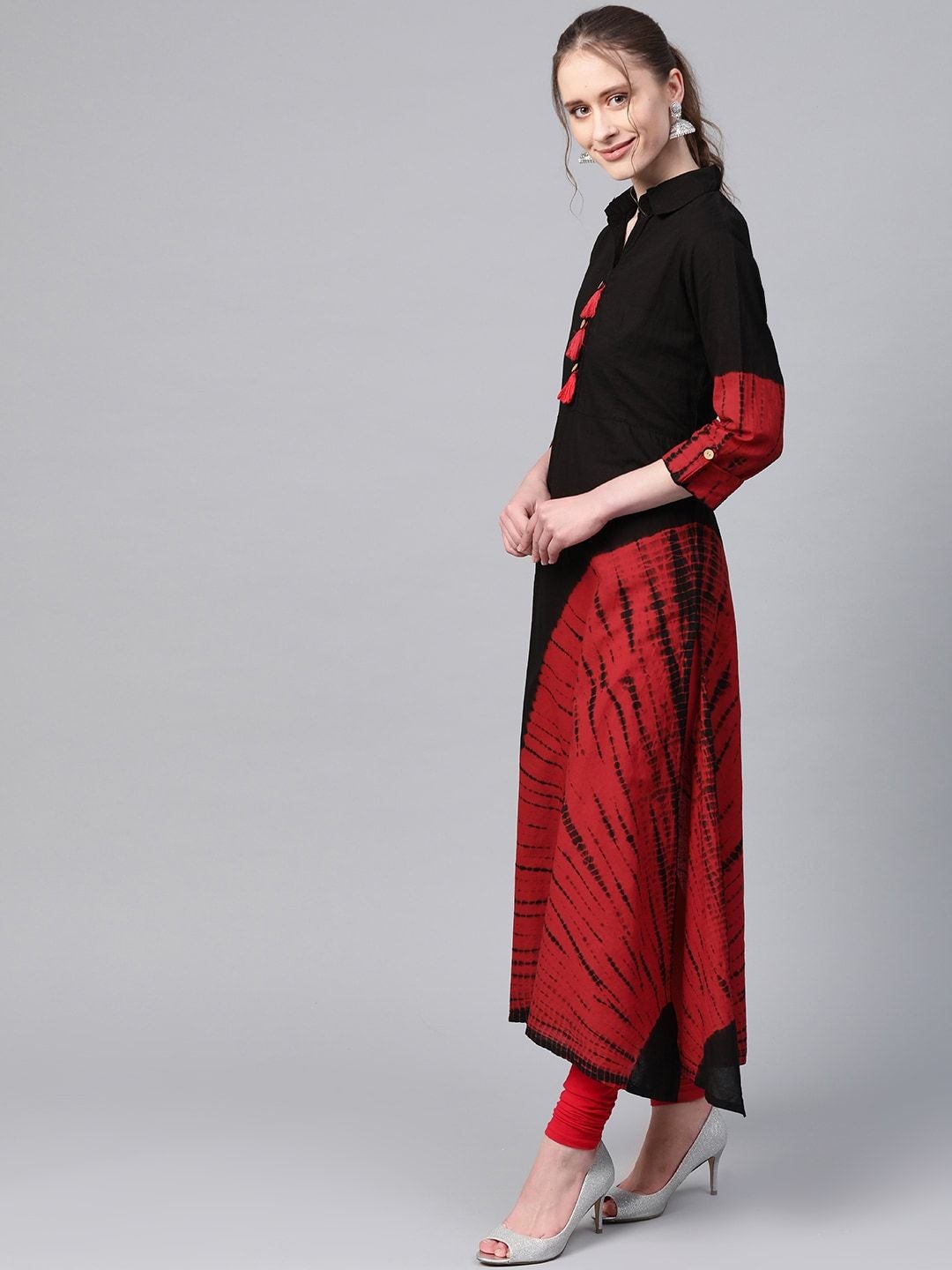 Women's Black & Red Dyed A-Line Kurta - Meeranshi