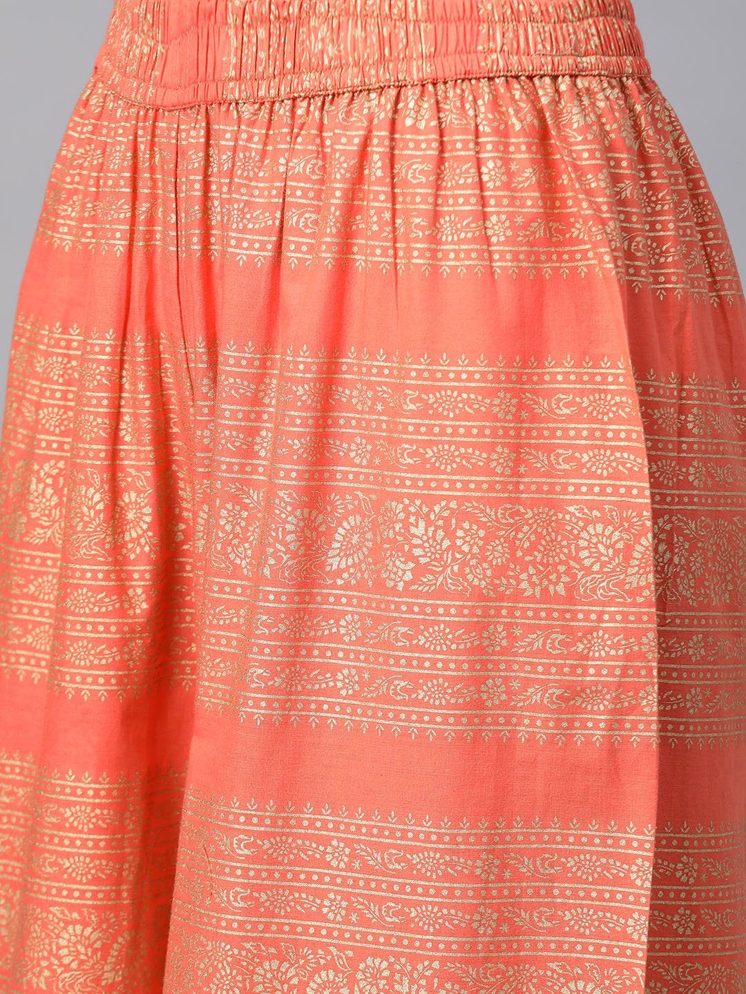 Women's Coral Orange & Golden Printed Pure Cotton Kurta with Palazzos - Meeranshi