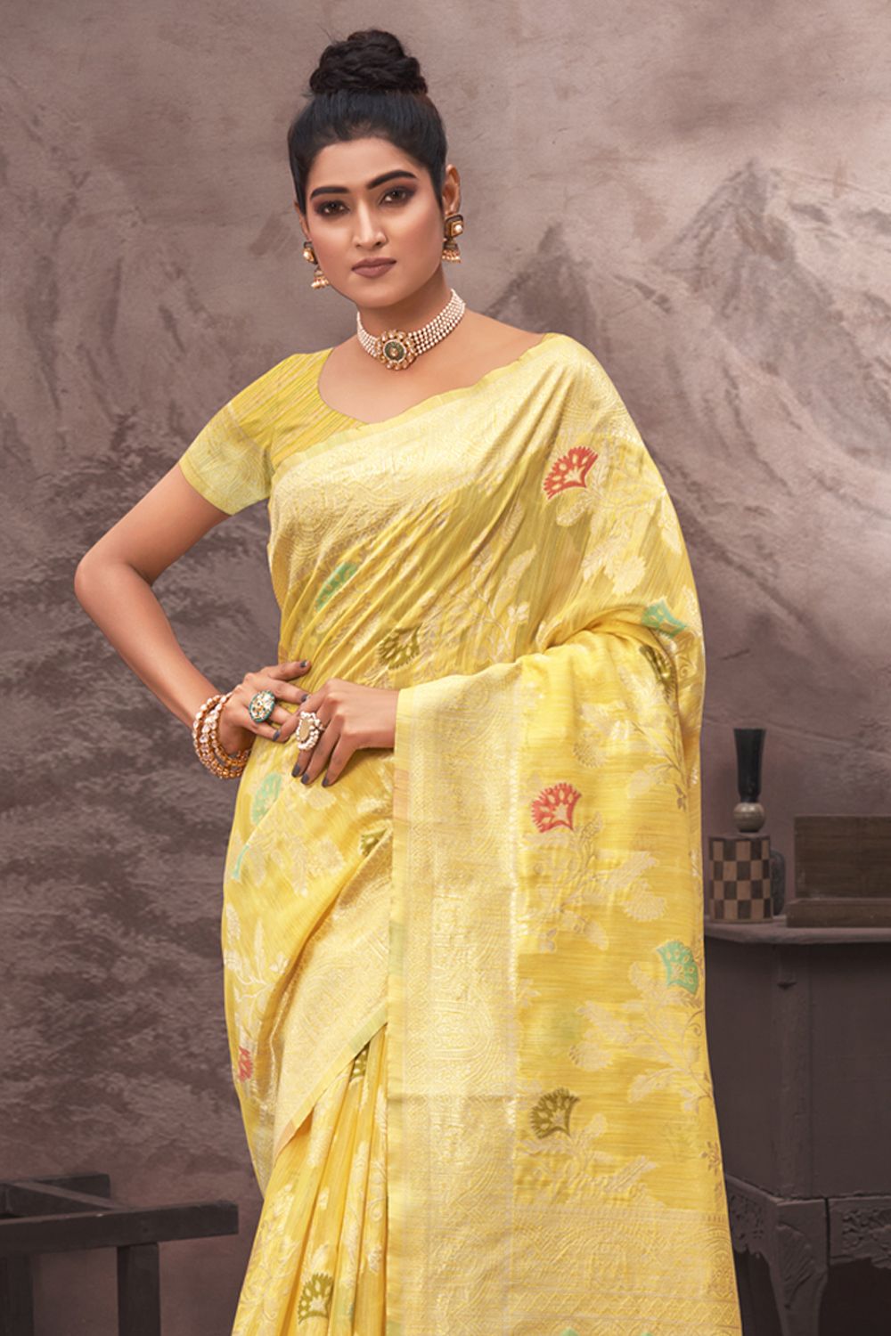 Women's Yellow Cotton Silk Woven Zari Work Traditional Saree - Sangam Prints