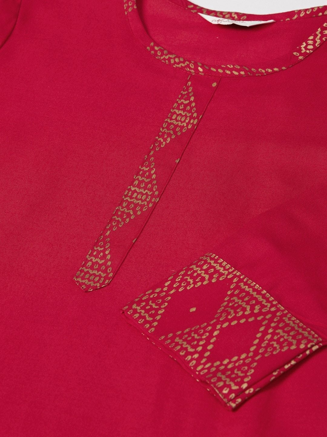 Women's Red & Golden Printed Detail Straight Kurta - Meeranshi