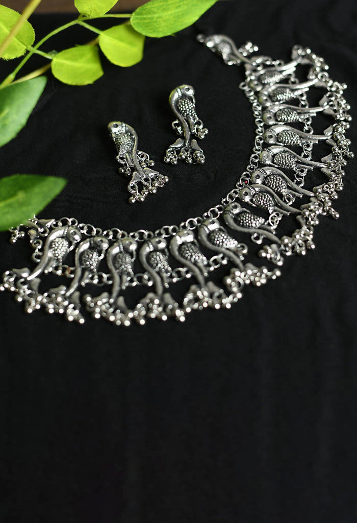 Trendia Parrot Design Silver color Choker with ghungru Nec