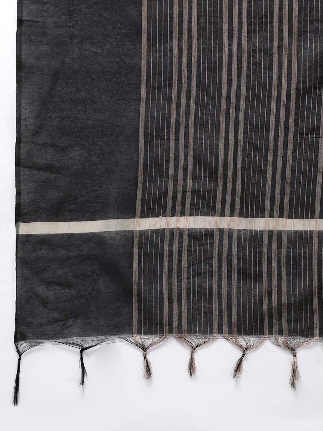 Women's Black Chanderi Cotton Multi Stripes Dupatta - Juniper