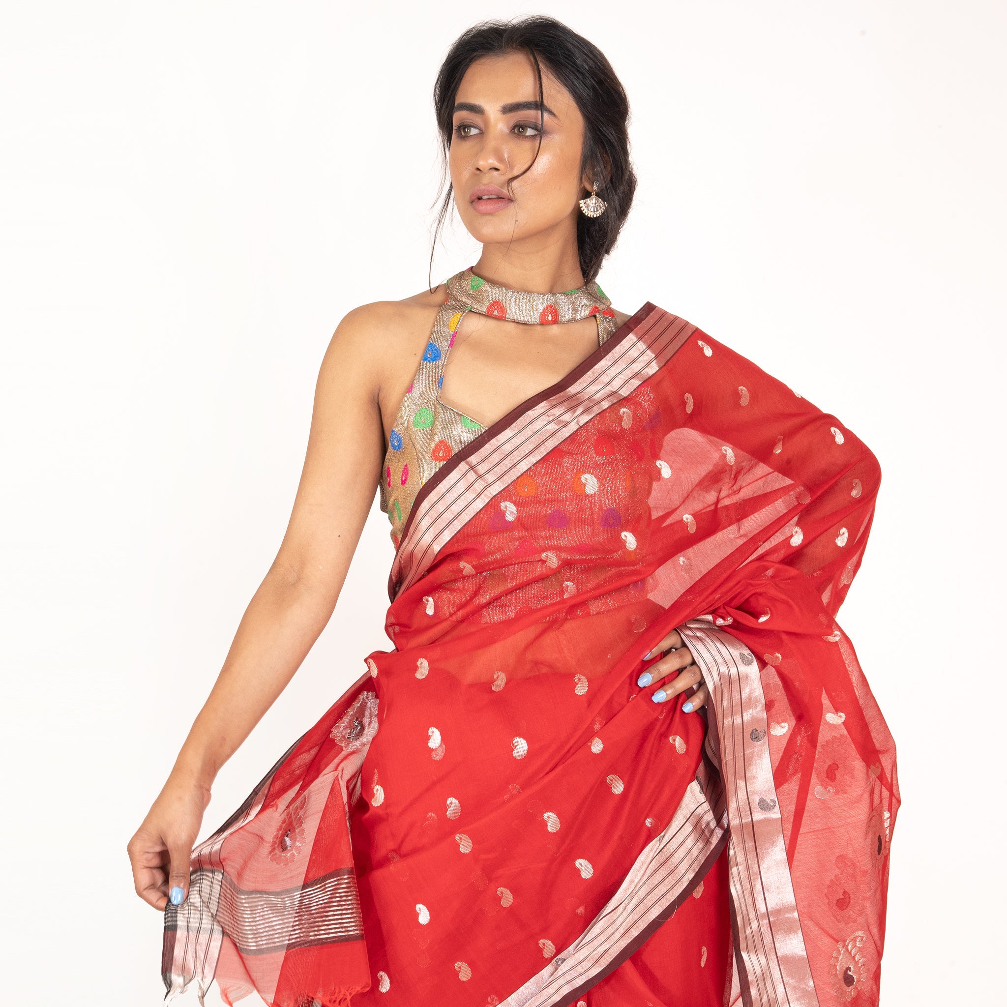 Women's Red Pure Chanderi Silk Saree With Woven Ambi Motifs And  Zari Border - Boveee